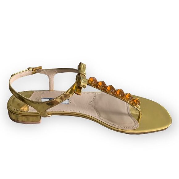 Prada Sandals, Gold Bronze, Swarovski Crystals, NEW - Picture 2 of 4